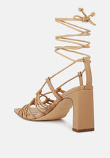 strings attach lace up italian block heel sandals by London Rag