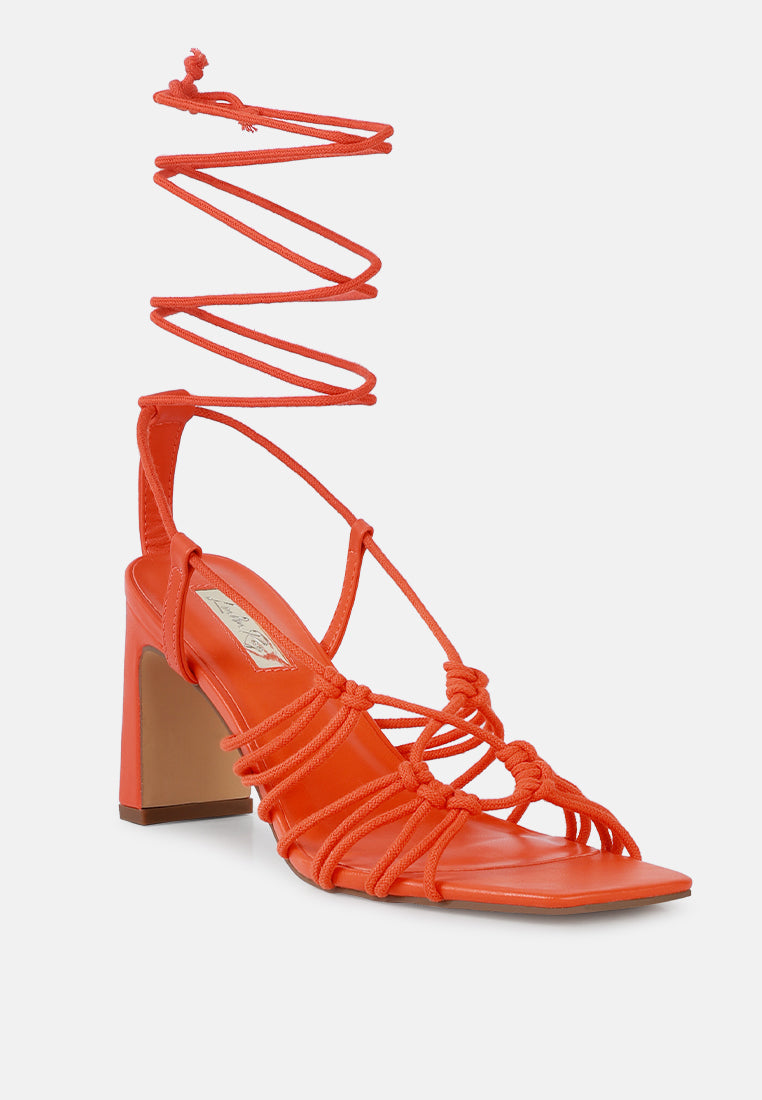 strings attach lace up italian block heel sandals by London Rag