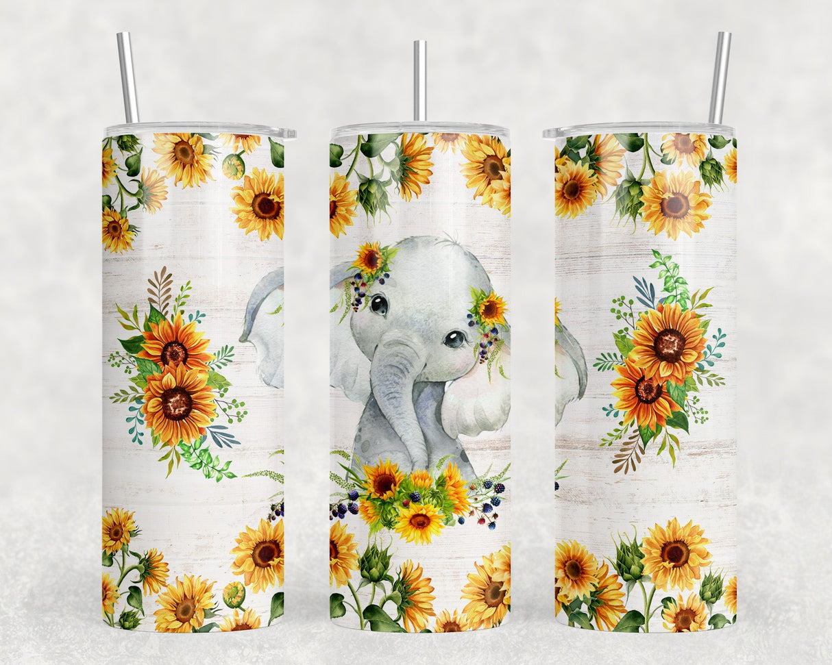 Sunflower Elephant  - 20 oz Steel Skinny Tumbler - Optional Blue Tooth Speaker - Speaker Color will Vary by Rowdy Ridge Co