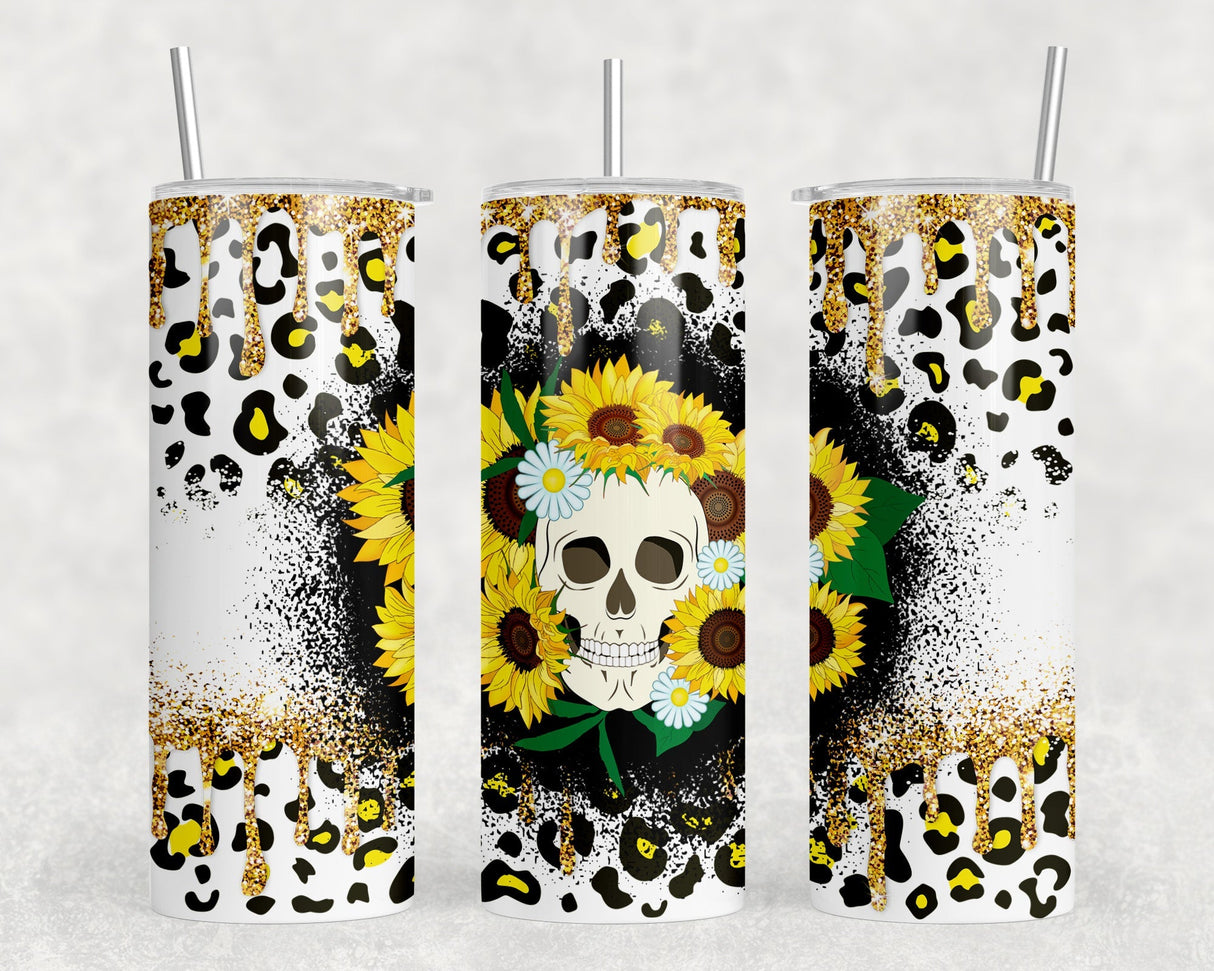 Sunflower Skull - 20 oz Steel Skinny Tumbler - Optional Blue Tooth Speaker - Speaker Color will Vary by Rowdy Ridge Co