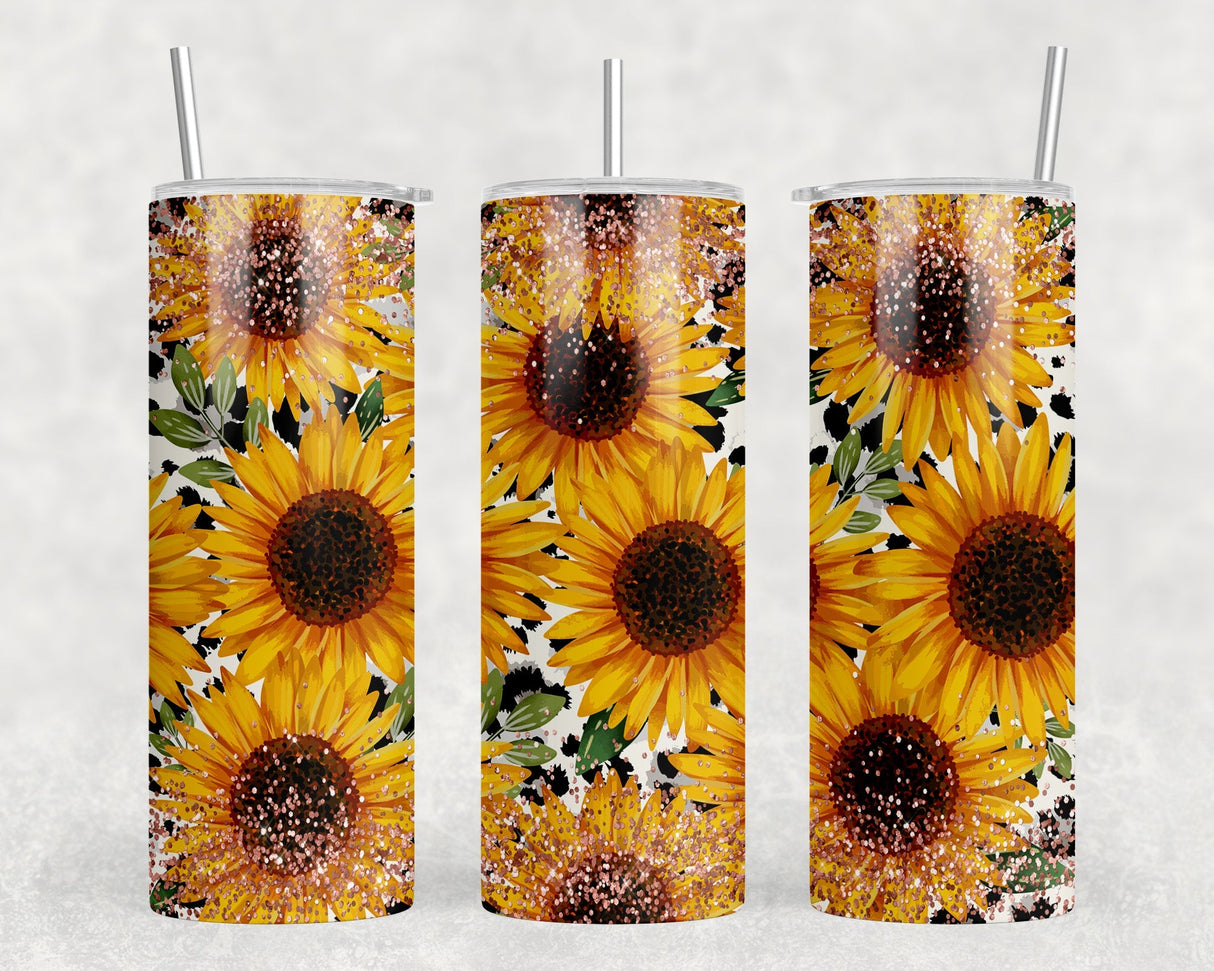 Sunflowers - 20 oz Steel Skinny Tumbler - Optional Blue Tooth Speaker - Speaker Color will Vary by Rowdy Ridge Co