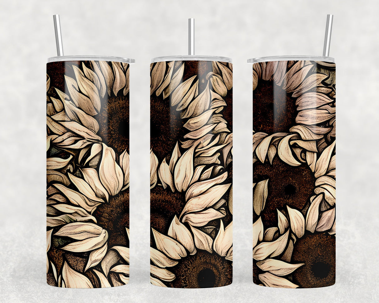 Sunflowers - 20 oz Steel Skinny Tumbler - Optional Blue Tooth Speaker - Speaker Color will Vary by Rowdy Ridge Co