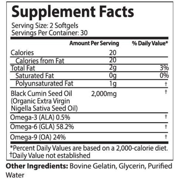 Black Seed Oil Capsules 2,000mg (Softgel) by Mother Nature Organics