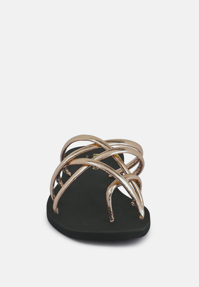 sweetin strappy flat slip on sandals by London Rag