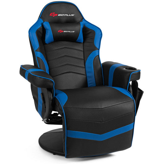 Ergonomic High Back Massage Gaming Chair with Pillow-Blue