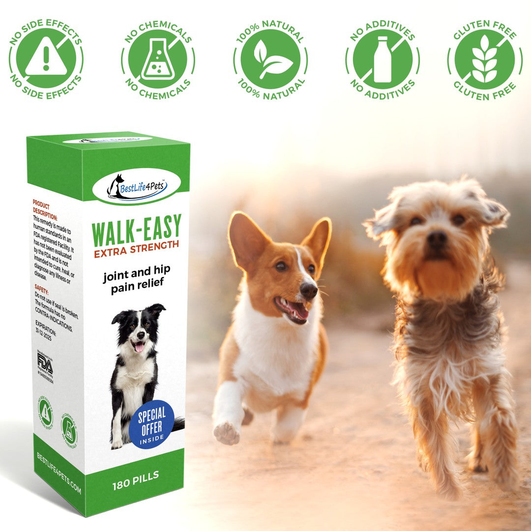 WALK-EASY™ Extra Strength Natural Pain Relief for Dogs - Helps Dog Joint Pain, Arthritis, ACL, Limping and More by BestLife4Pets