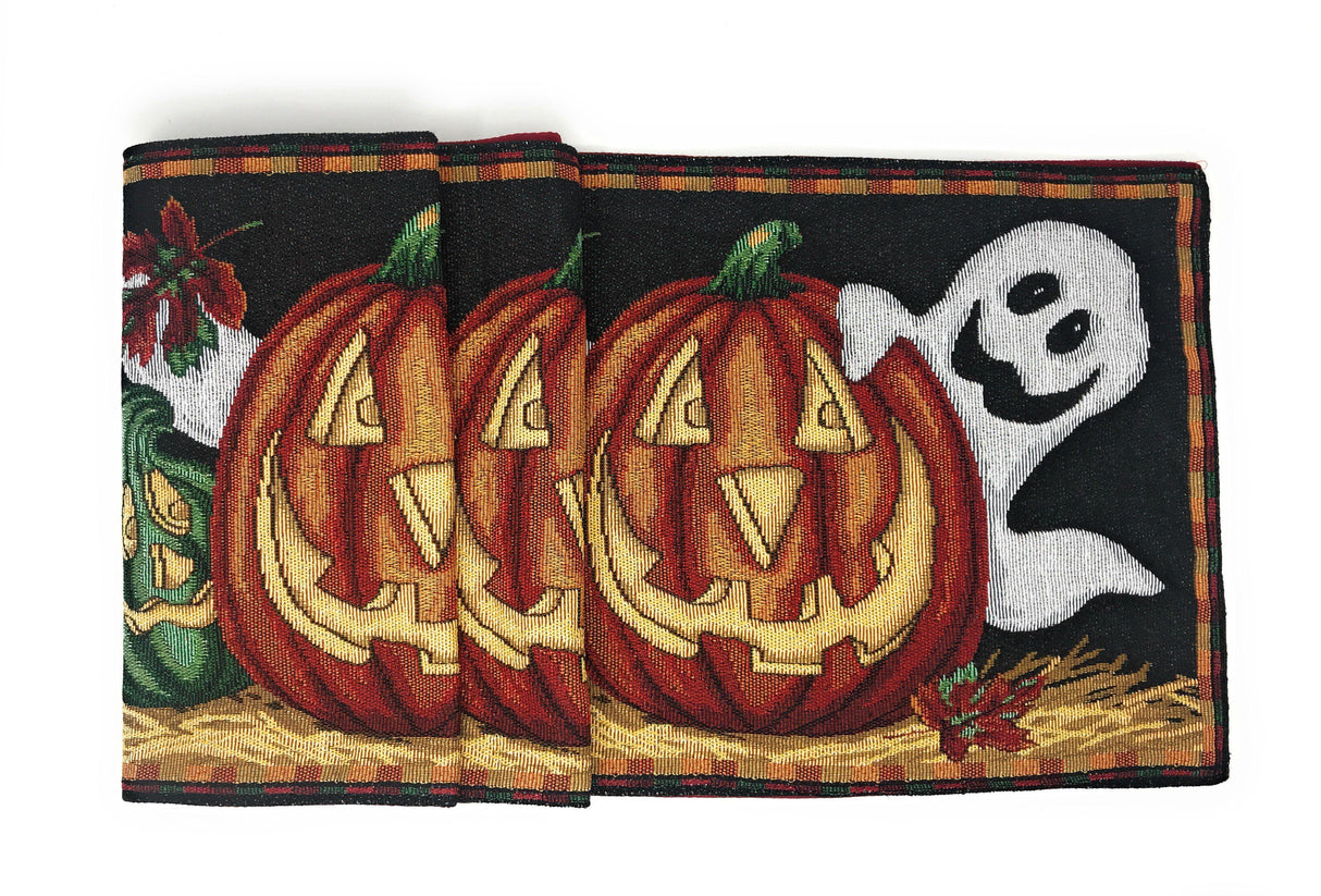 DaDa Bedding Halloween Pumpkins Table Runner, Harvest Orange Tapestry (12914) by DaDa Bedding Collection - Vysn