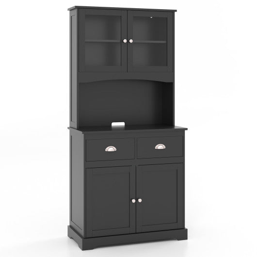 Tall Sideboard with 2 Drawers and Adjustable Shelves-Black