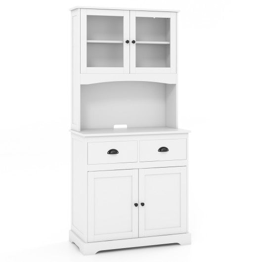 Tall Sideboard with 2 Drawers and Adjustable Shelves-White