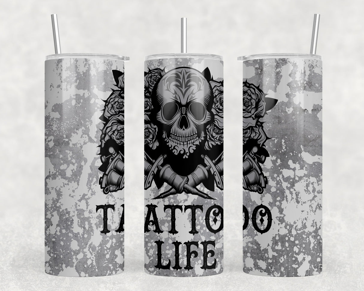 Tattoo Life - 20 oz Steel Skinny Tumbler - Optional Blue Tooth Speaker - Speaker Color will Vary by Rowdy Ridge Co