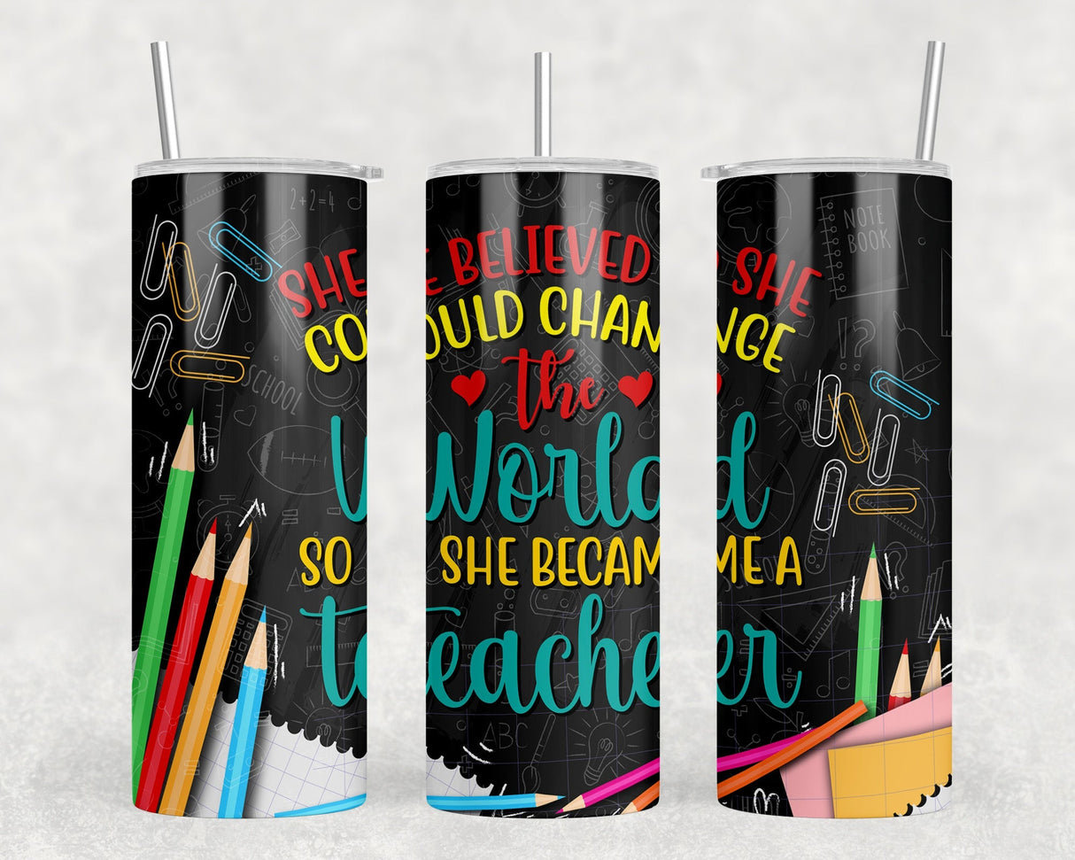 Teacher - 20 oz Steel Skinny Tumbler - Optional Blue Tooth Speaker - Speaker Color will Vary by Rowdy Ridge Co