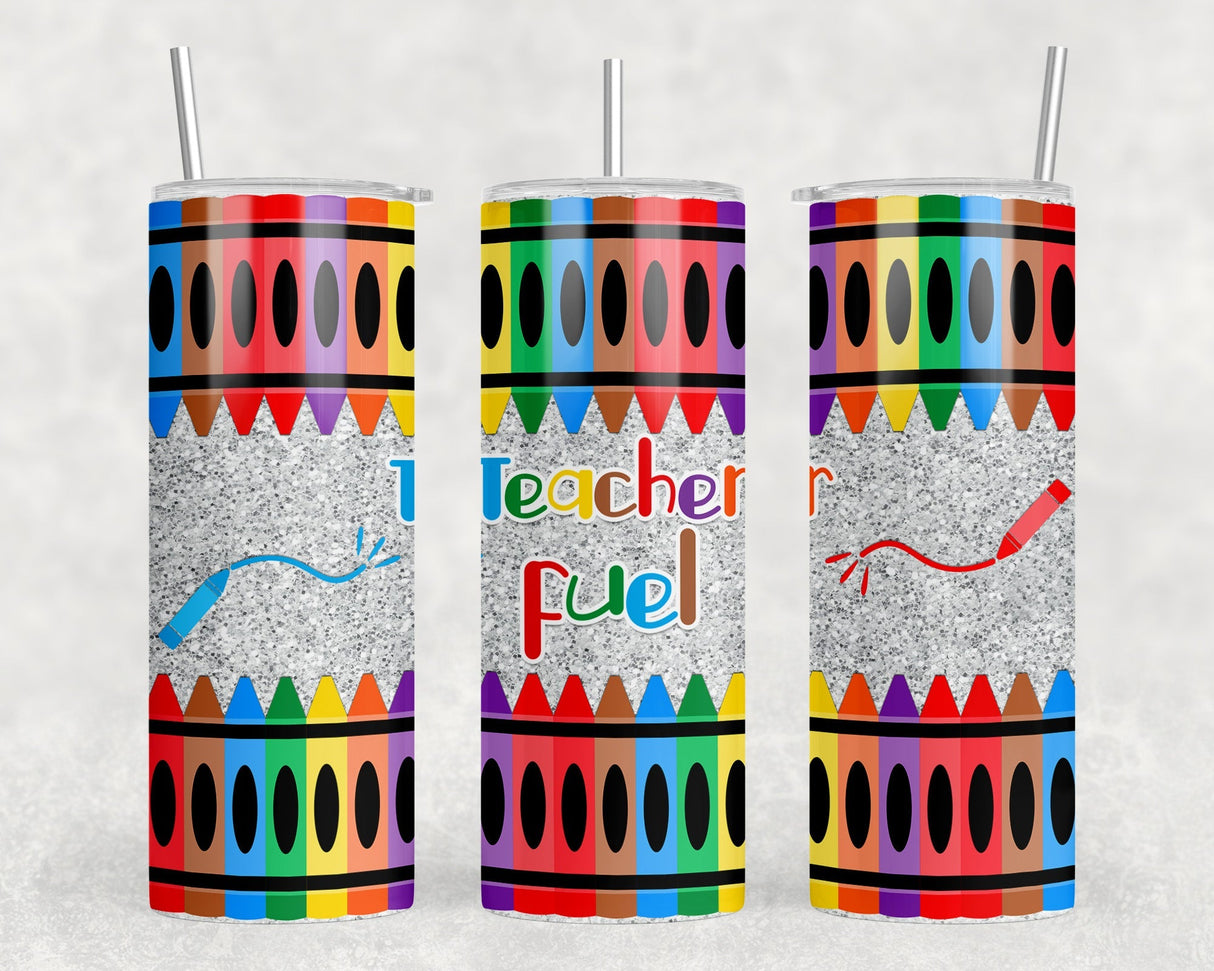 Teacher Fuel  - 20 oz Steel Skinny Tumbler - Optional Blue Tooth Speaker - Speaker Color will Vary by Rowdy Ridge Co