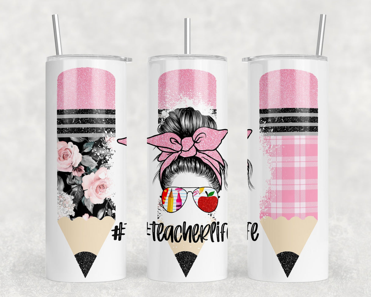 Teacher Life - 20 oz Steel Skinny Tumbler - Optional Blue Tooth Speaker - Speaker Color will Vary by Rowdy Ridge Co