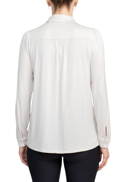 T Tahari Collar Neck Cuff Long Sleeves Button Detail ITY Blouse by Curated Brands