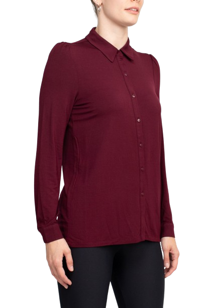 T Tahari Collar Neck Cuff Long Sleeves Button Detail ITY Blouse by Curated Brands