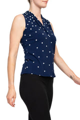 T Tahari Polka Dot Collared Neck Sleeveless Top by Curated Brands