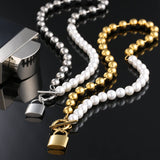 The Foreverness® - Pearl Necklace Bead Chain with Lock Pendant by Bling Proud | Urban Jewelry Online Store