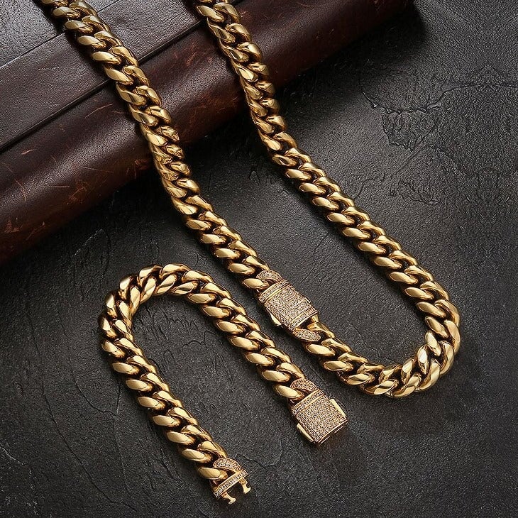 The Golden Nugget® - 12mm Iced Miami Cuban Link Chain 18K Gold Plated with CZ Clasp by Bling Proud | Urban Jewelry Online Store