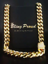 The Golden Nugget® - 12mm Iced Miami Cuban Link Chain 18K Gold Plated with CZ Clasp by Bling Proud | Urban Jewelry Online Store