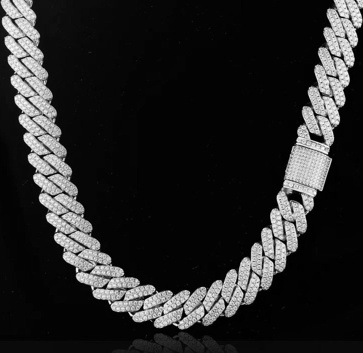 The Shining Moment II® - 13mm Iced Diamond Prong Link Cuban Choker Chain in White Gold by Bling Proud | Urban Jewelry Online Store