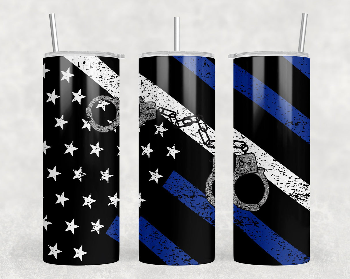 Thin Blue Line  - 20 oz Steel Skinny Tumbler - Optional Blue Tooth Speaker - Speaker Color will Vary by Rowdy Ridge Co