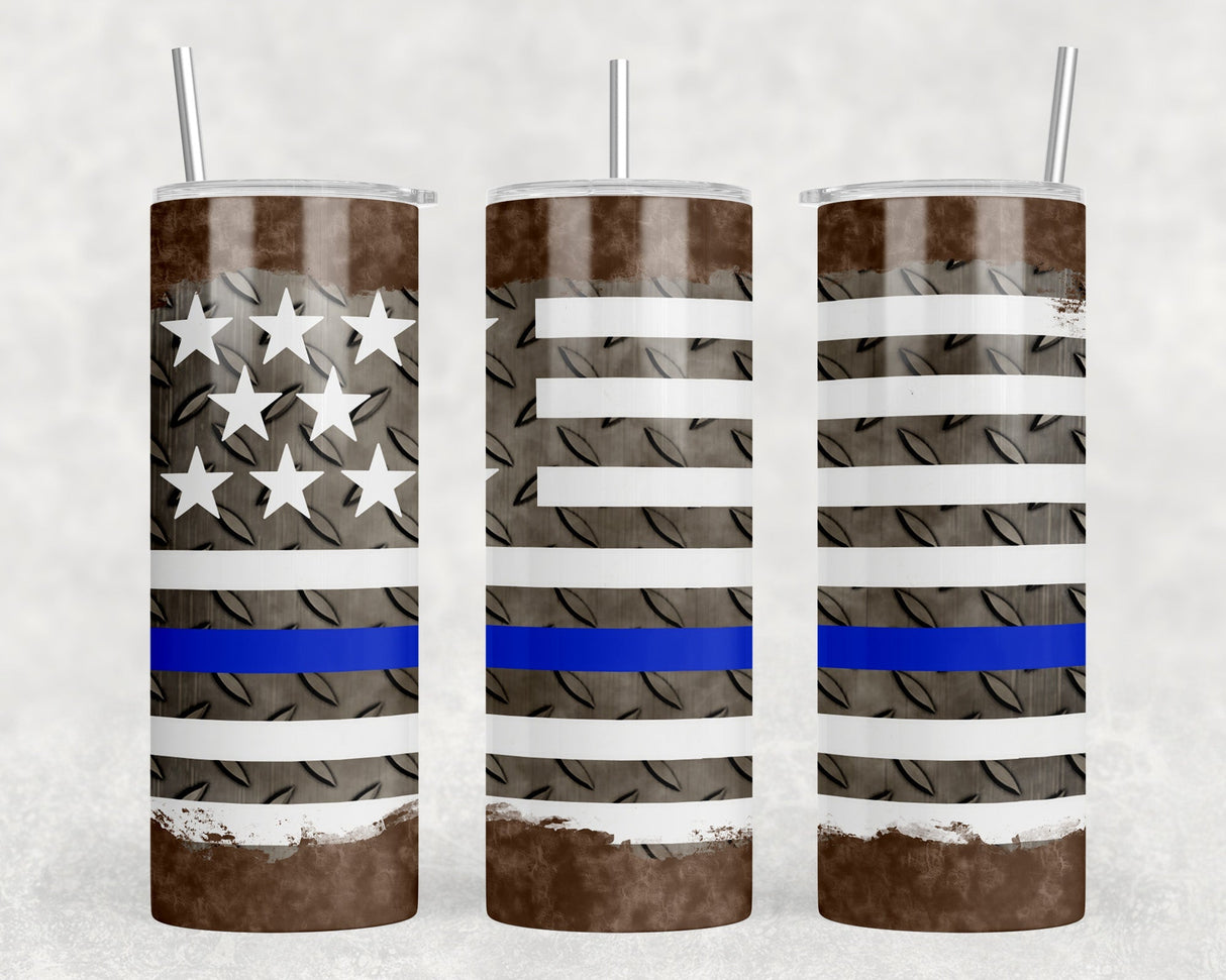 Thin Blue Line |Skinny Tumbler|Optional Bluetooth Speaker| Speaker Color Varies by Rowdy Ridge Co