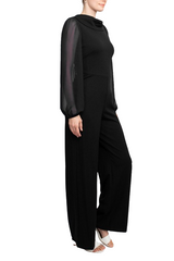 Connected Apparel Popover Neck Chiffon Long Sleeve Zipper Back Solid Jumpsuit by Curated Brands