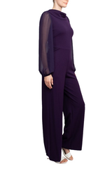 Connected Apparel Popover Neck Chiffon Long Sleeve Zipper Back Solid Jumpsuit by Curated Brands