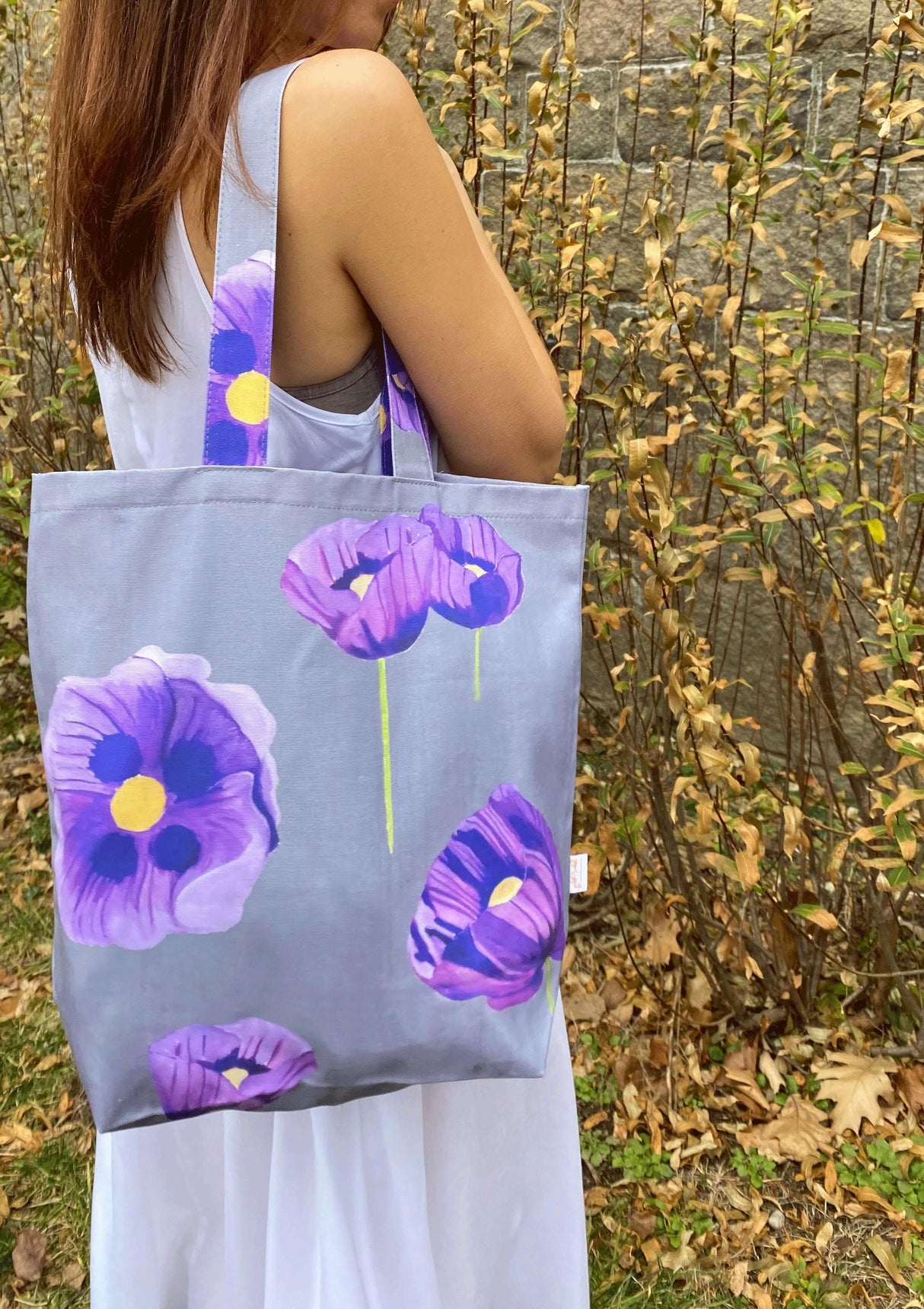 Tote Bag: Purple Poppies on Grey by India & Purry