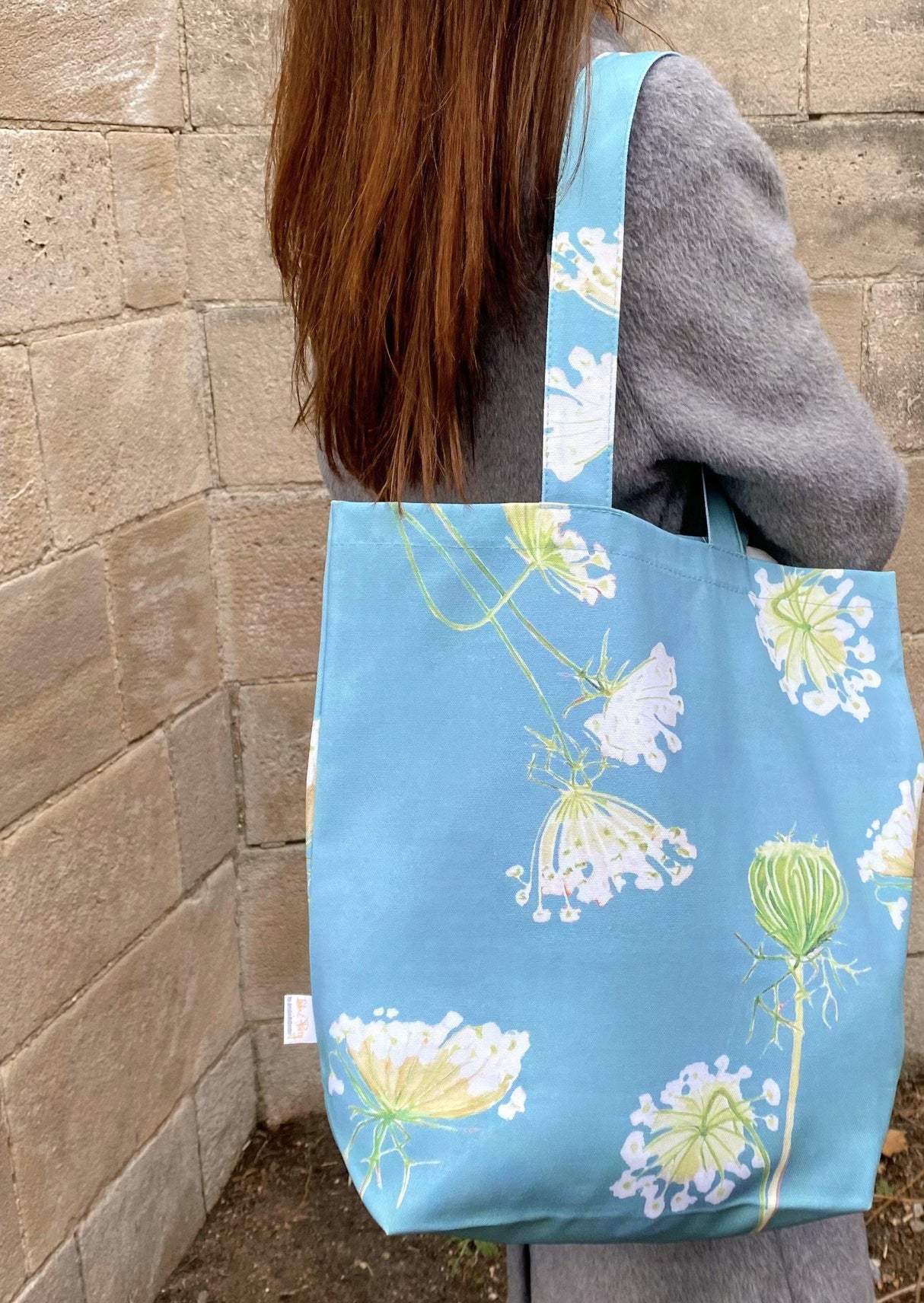 Tote Bag: Queen Anne's Lace on Teal by India & Purry