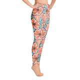 Women's Tropical Red Floral Yoga Leggings by Tropical Seas Clothing