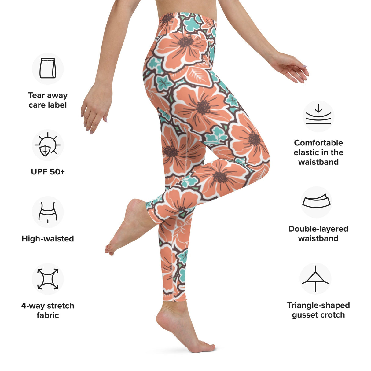 Women's Tropical Red Floral Yoga Leggings by Tropical Seas Clothing