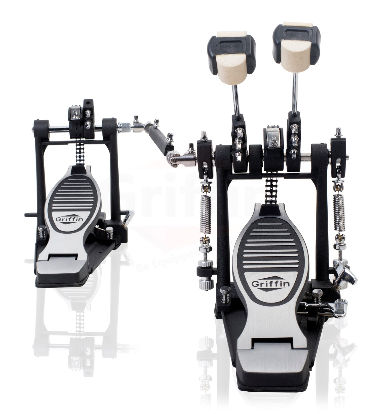 Deluxe Double Kick Drum Pedal for Bass Drum by GRIFFIN - Twin Set Foot Pedal - Quad Sided Beater by GeekStands.com