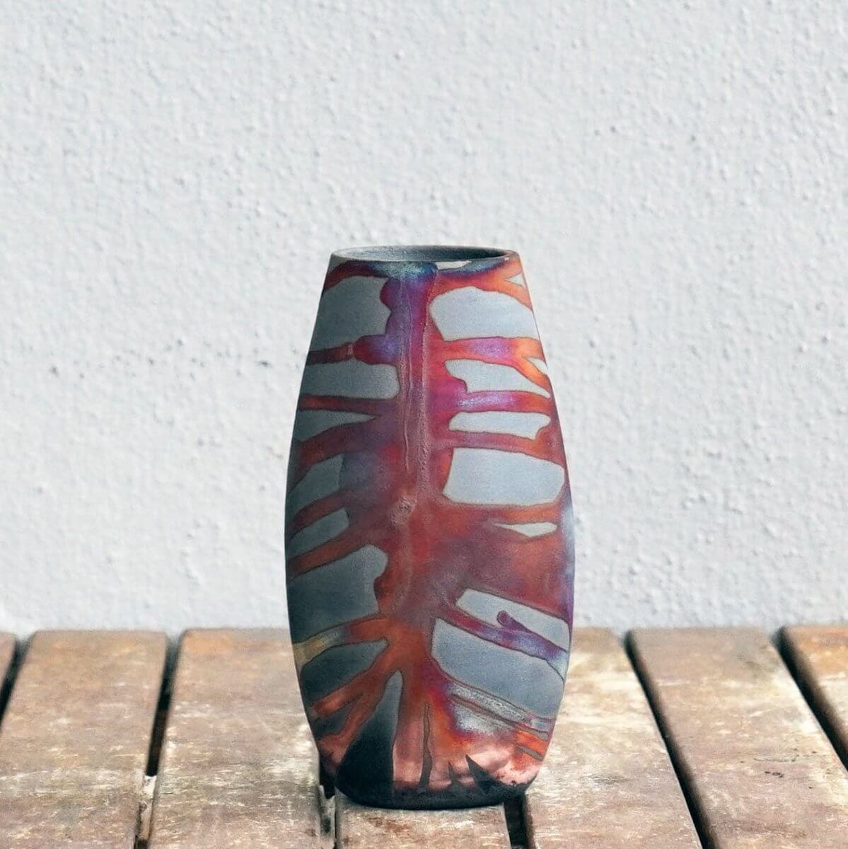 Tsuri Ceramic Raku Pottery Vase by RAAQUU