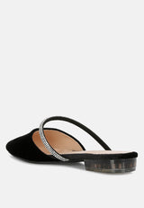 turnon velvet diamante detail flat mules by London Rag