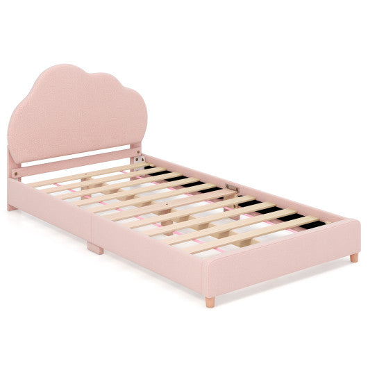 Twin Bed Frame with Height-Adjustable Headboard and Sturdy Wooden Slats-Gradient Pink