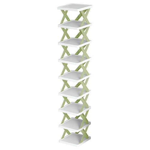 9Tier Narrow Entryway Shoe Rack Plastic Vertical Shoe Organizer Space Saving Free Standing Shoes Storage Shelf Closet Hallway - Green