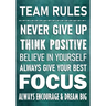 TEAM RULES - Never Give Up - Think Positive - Believe In Yourself - Always Give Your Best - Focus: Always Encourage & Dream Big - Motivational Employe