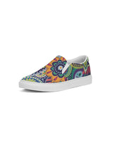 Womens Slip-on Sneakers, Blue Floral Paisley Canvas Sports Shoe by inQue.Style