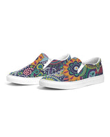 Womens Slip-on Sneakers, Blue Floral Paisley Canvas Sports Shoe by inQue.Style