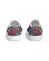 Womens Slip-on Sneakers, Blue Floral Paisley Canvas Sports Shoe by inQue.Style