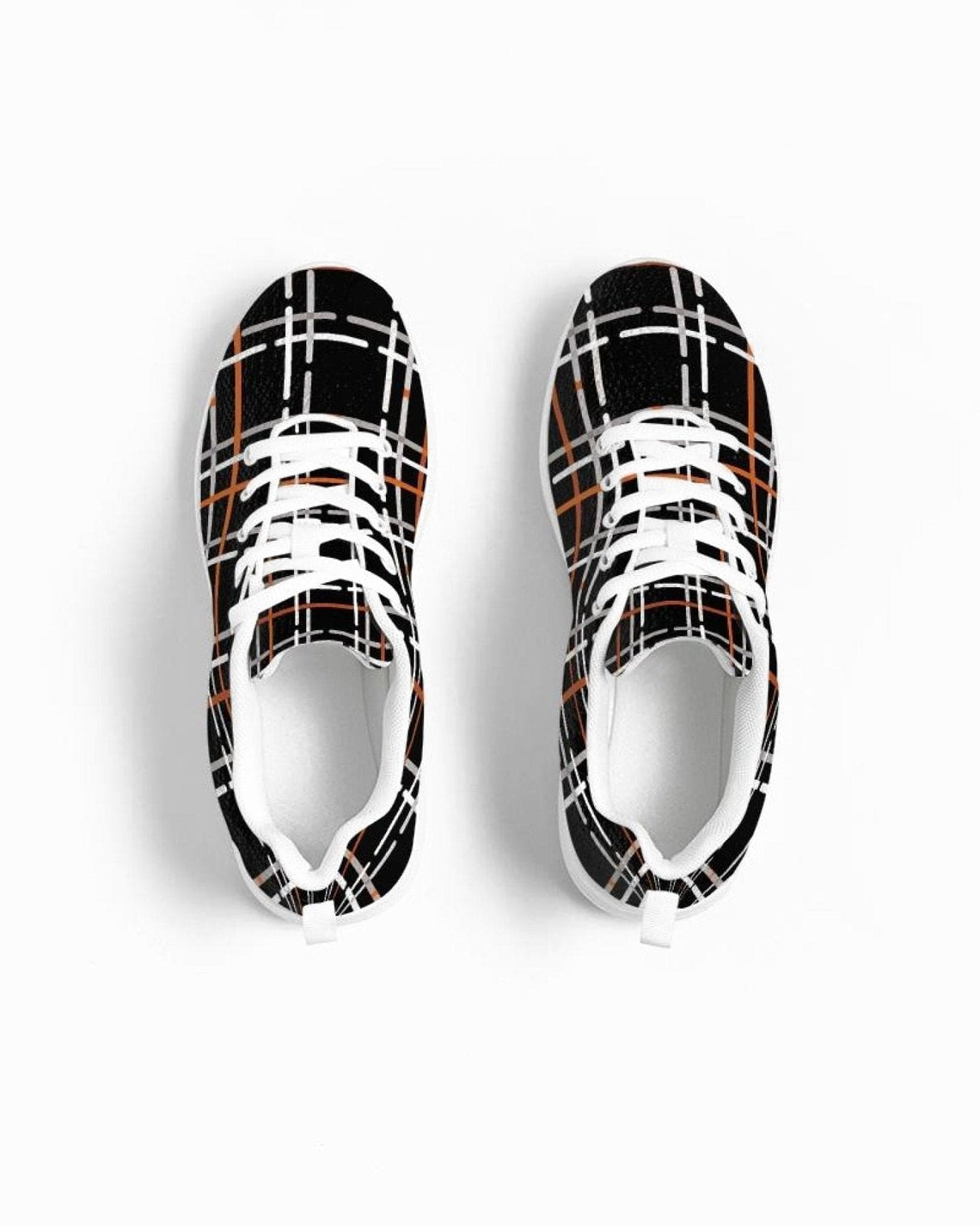 Womens Sneakers - Canvas Running Shoes, Black Plaid Print by inQue.Style