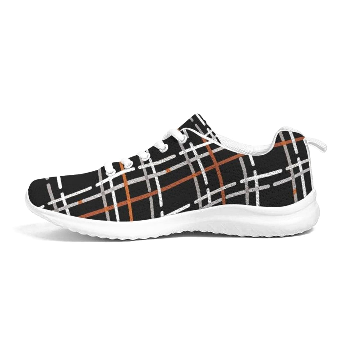 Womens Sneakers - Canvas Running Shoes, Black Plaid Print by inQue.Style