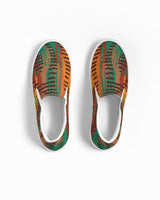 Womens Sneakers - Canvas Slip on Shoes, Brown and Green Print by inQue.Style