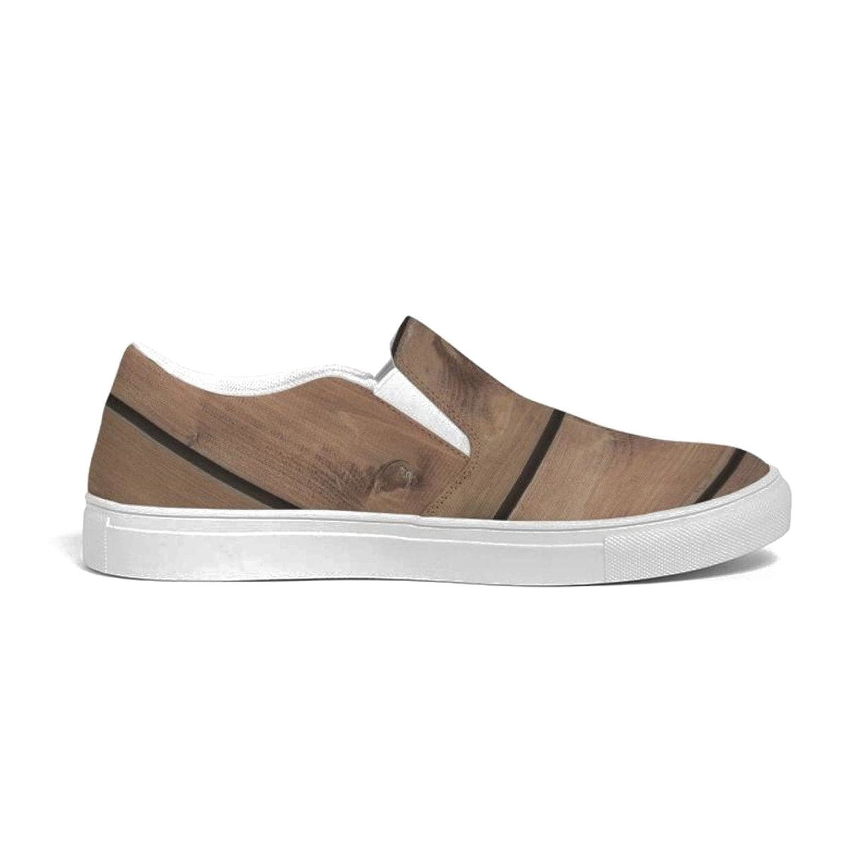 Womens Sneakers - Canvas Slip on Shoes, Brown Plank Print by inQue.Style