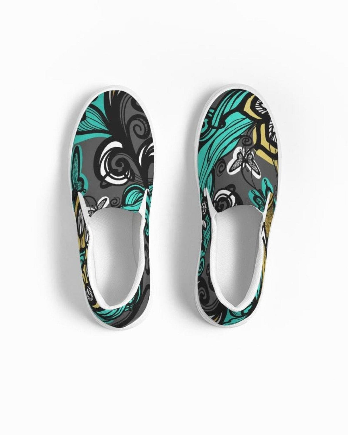 Womens Sneakers - Canvas Slip on Shoes, Green Butterfly Print by inQue.Style