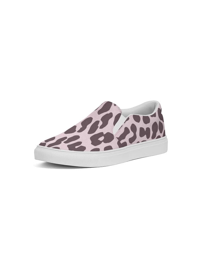 Womens Sneakers - Canvas Slip on Shoes, Pink Leopard Print by inQue.Style