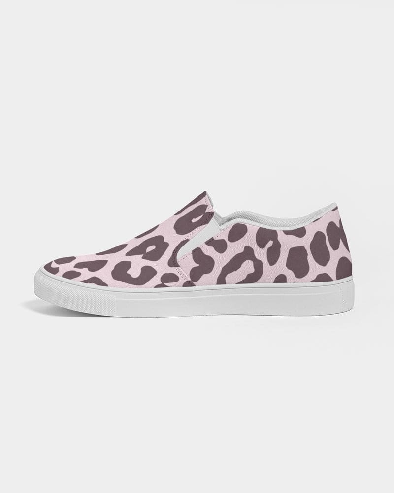 Womens Sneakers - Canvas Slip on Shoes, Pink Leopard Print by inQue.Style