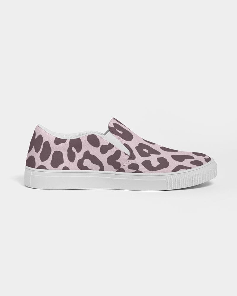 Womens Sneakers - Canvas Slip on Shoes, Pink Leopard Print by inQue.Style