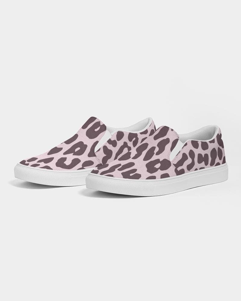 Womens Sneakers - Canvas Slip on Shoes, Pink Leopard Print by inQue.Style